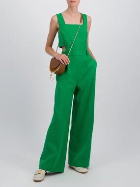 ba&sh Emerald Green Crepe Jumpsuit with Covered Buttons